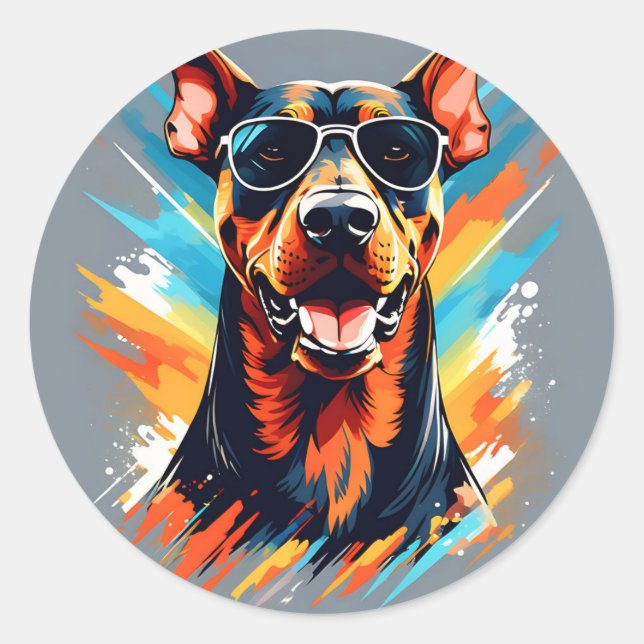 Energetic Doberman Pinscher Runder Aufkleber (Vorderseite)