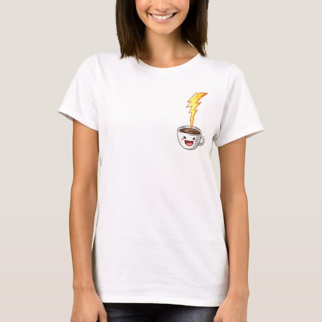 Energetic Kawaii Coffee Cup with Lightning Bolt T-Shirt (Vorderseite)