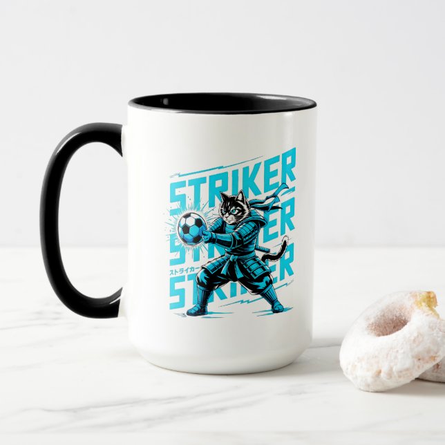 Energetic Soccer Cat Coffee Mug Tasse (Mit Donut)