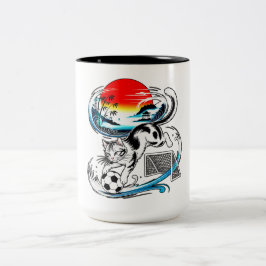 Energetic Soccer Cat Kawaii Gift for Football  Zweifarbige Tasse