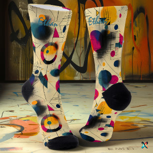 Energetische abstrakte Socken in Gelb, Pink und Na