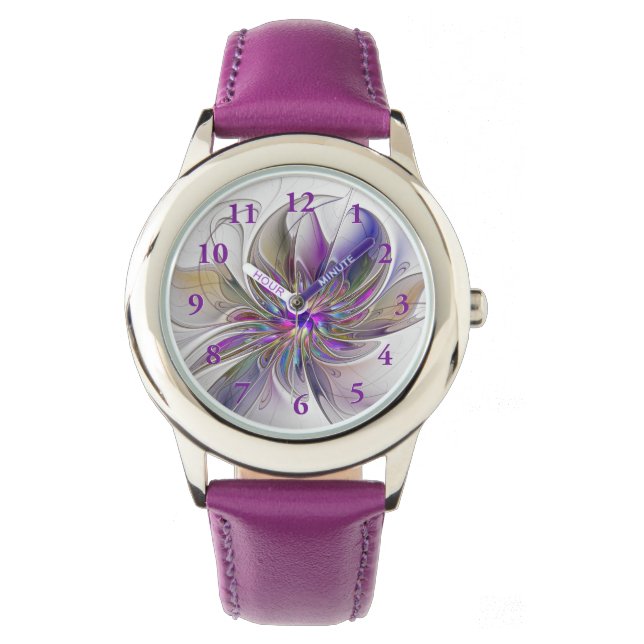 Energetische, farbenfrohe Abstrakte Fraktal Kunst  Armbanduhr (Vorderseite)