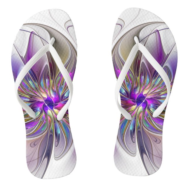 Energetische, farbenfrohe Abstrakte Fraktal Kunst  Flip Flops (Fußbett)