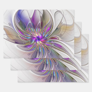 Energetische, farbenfrohe Abstrakte Fraktal Kunst  Geschenkpapier Set