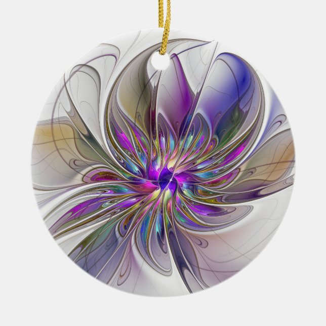 Energetische, farbenfrohe Abstrakte Fraktal Kunst  Keramik Ornament (Vorne)