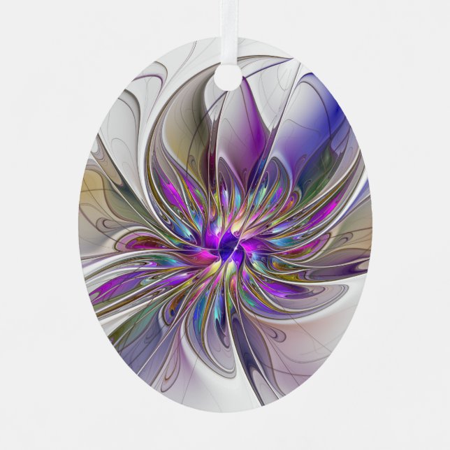 Energetische, farbenfrohe Abstrakte Fraktal Kunst  Ornament Aus Metall (Vorderseite)