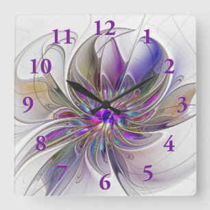Energetische, farbenfrohe Abstrakte Fraktal Kunst Quadratische Wanduhr
