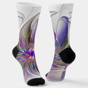 Energetische, farbenfrohe Abstrakte Fraktal Kunst  Socken