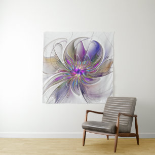 Energetische, farbenfrohe Abstrakte Fraktal Kunst Wandteppich