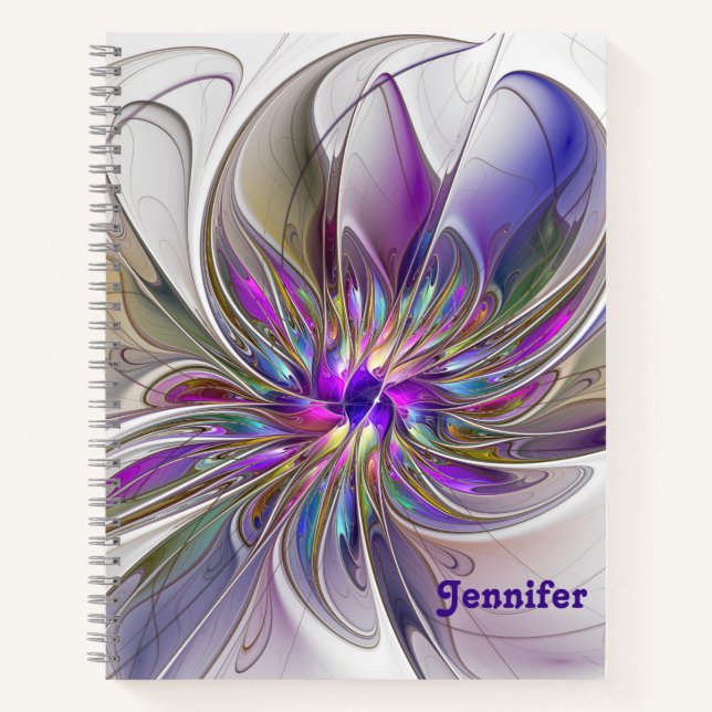Energetische, farbige Blume des Abstrakten Fraktal Notizbuch (Vorderseite)
