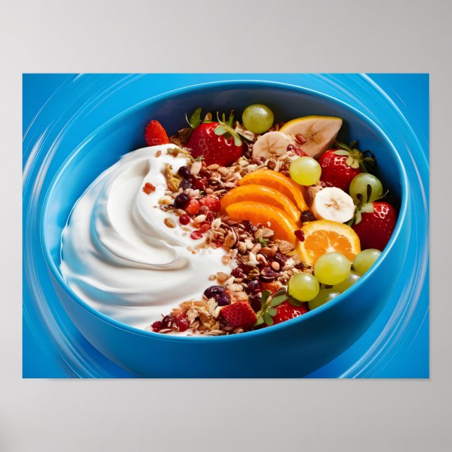 Energetische Nahrungsschale: Jogurt und Fruchtmues Poster (Vorne)