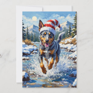 Energetischer Blue Heeler Hund Winter Creek Weihna Feiertagskarte