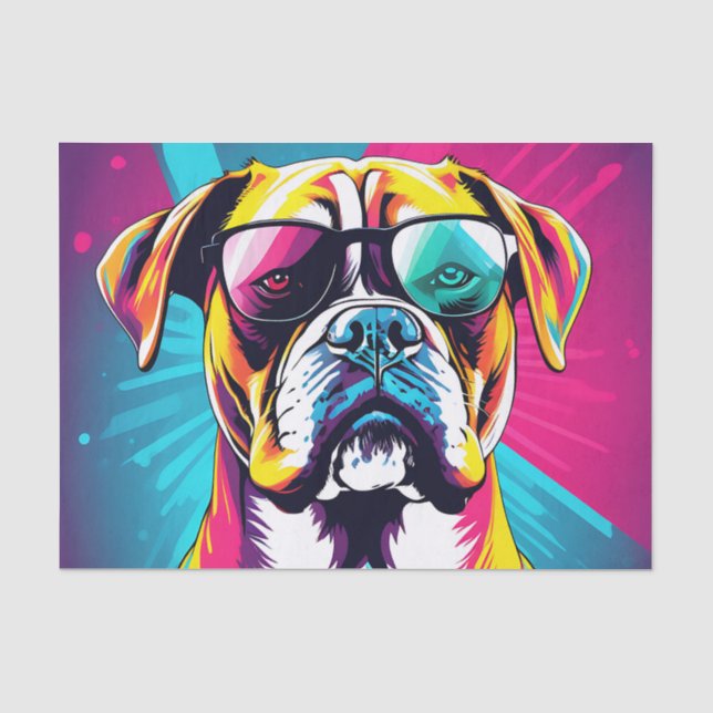 Energetischer Boxerhund mit Sonnenbrille Pop Art Seidenpapier (Vorderseite)