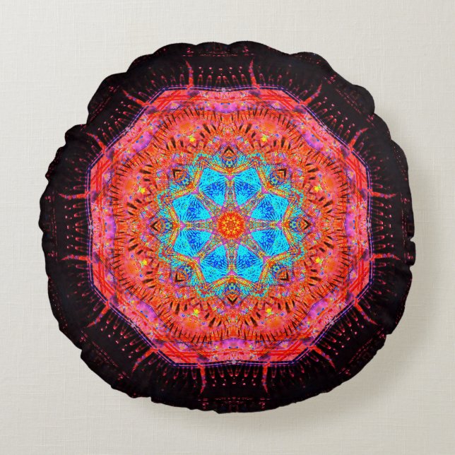 Energie-Blume Mandala Rundes Kissen (Vorderseite)