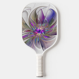 Energische, bunte abstrakte Fraktal-Kunst-Blume Pickleball Schläger