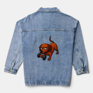 Energische Dachshund-Hantel-Comic-Motivation Jeansjacke