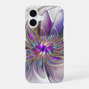 Energische, farbenfrohe abstrakte fraktale Blumenk iPhone 16 Hülle