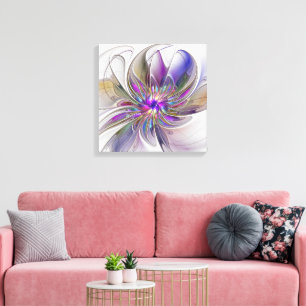 Energische, farbenfrohe abstrakte fraktale Blumenk Leinwanddruck