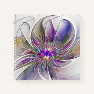Energische, farbenfrohe abstrakte fraktale Blumenk Notizbuch