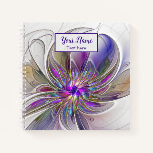 Energische, farbenfrohe abstrakte fraktale Blumenn Notizbuch