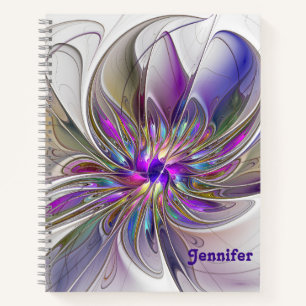 Energische, farbenfrohe abstrakte fraktale Blumenn Notizbuch