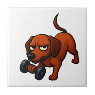 Energischer Dachshund-Hantel-Comic-Motivation Fliese