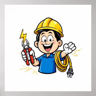 Energischer Elektriker Maskottchen Blitz Cartoon K Poster