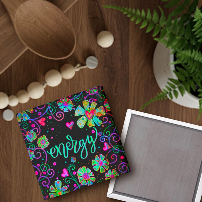 Energy Black Floral Inspirivity Magnet (Von Creator hochgeladen)
