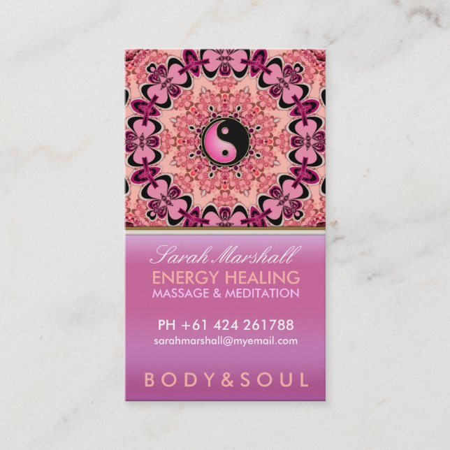Energy Healing Holistic Peach Pink Business Card Visitenkarte (Vorderseite)