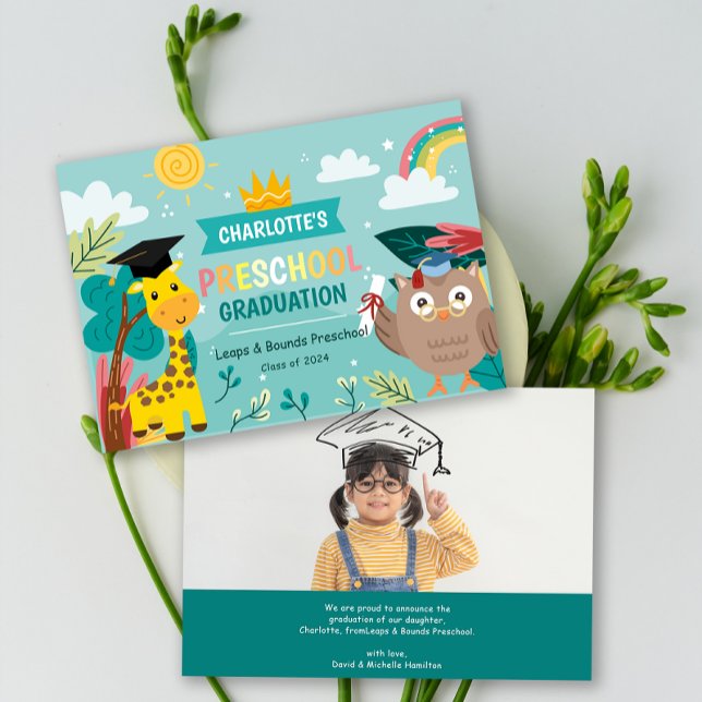 Enfant animal Faire-part de la photo de l'école ma (Animal Kid Preschool Photo Graduation Announcement)