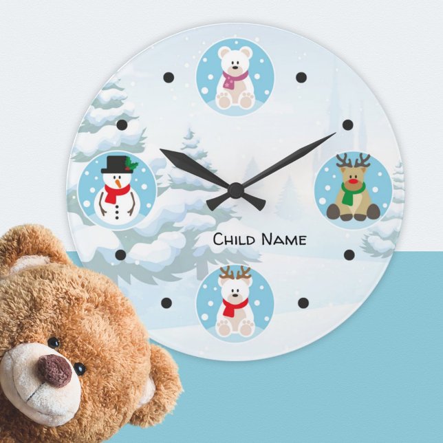 Enfant mignon hiver Wonderland Noël rond Horloge (Créateur téléchargé)