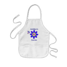 Nom personnalisé par tablier bleu du jardin