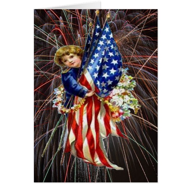 Enfant patriotique vintage et feux d'artifice (Devant)