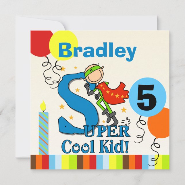Enfant super Cool Customisé Invitations d'annivers (Devant)