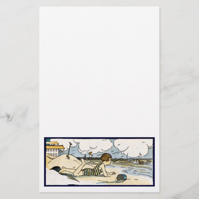 Enfant sur la plage Art Vintage papeterie (Devant)