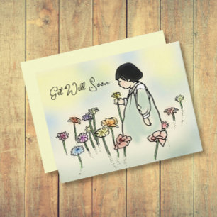 Enfant vintage avec fleurs obtenir carte de bien