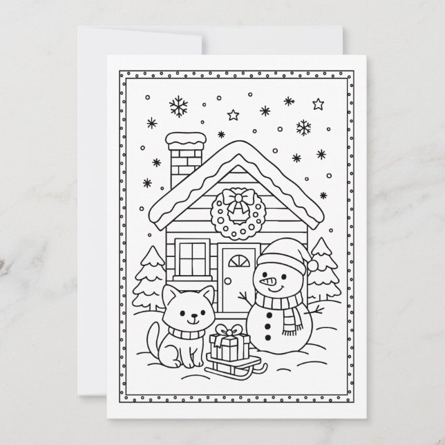 Enfants Amusants Noël Snowman Colorant Carte Flat  (Devant)