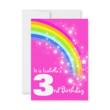 Enfants arc-en-ciel invitation d'anniversaire rose