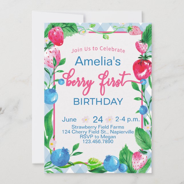 Enfants Berry Première Invitation Anniversaire fra (Devant)