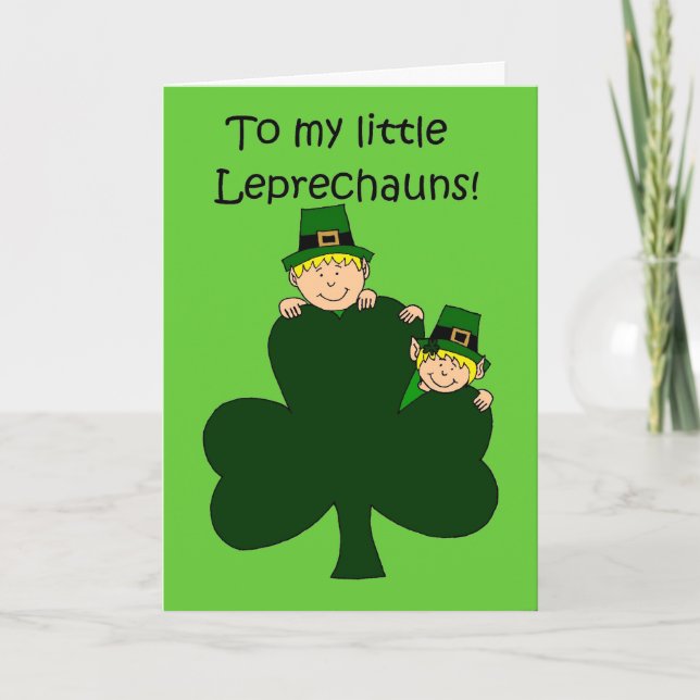 enfants blonds avec shamrock sur carte verte (Devant)