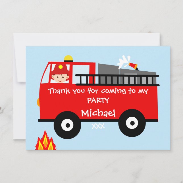 Enfants Camion d'incendie Carte de remerciements d (Devant)