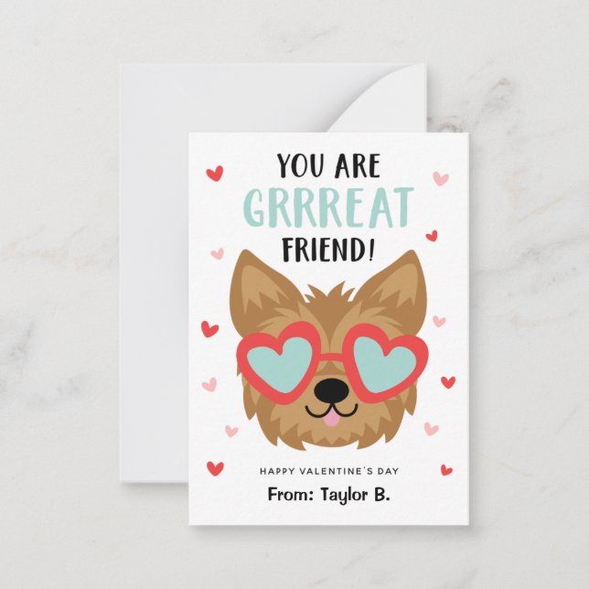 Enfants Chien Valentine's Day Cartes pour l'école (Devant)