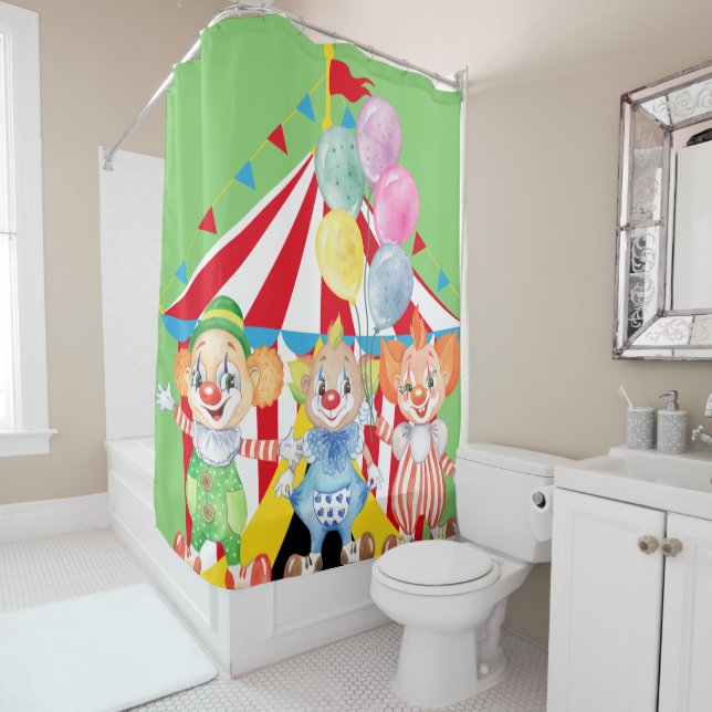 Enfants Clowns Sur Rideau De Douche Verte (En situation)