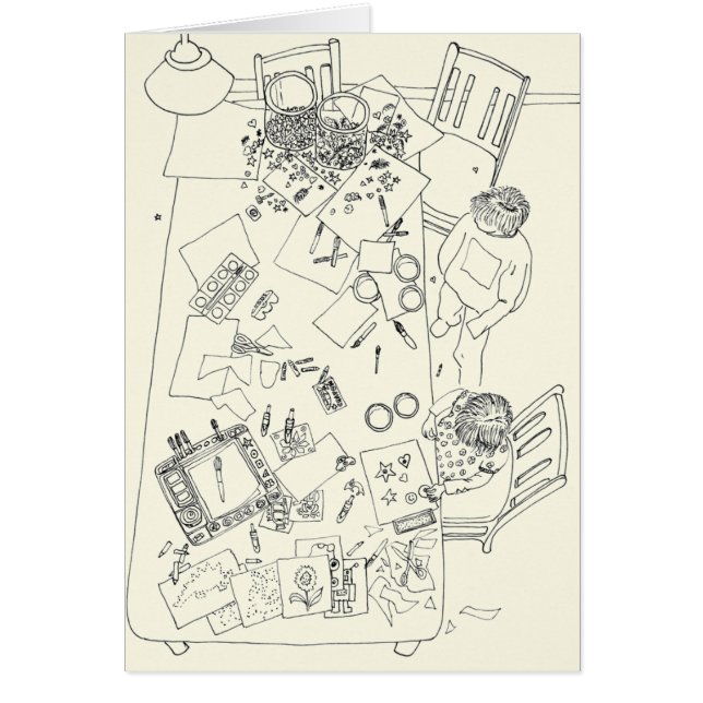 Enfants Creative Mess Drôle Famille Ligne Dessin (Devant)