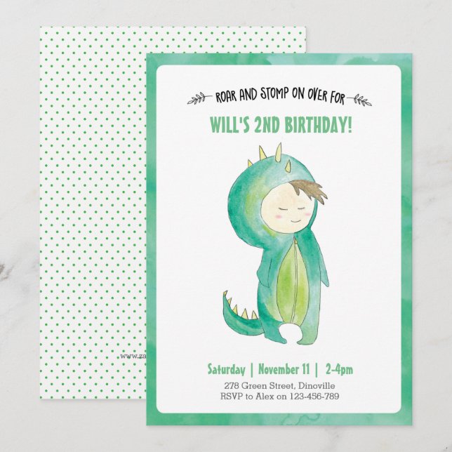 Enfants Dinosaur garçon Invitation d'anniversaire (Devant / Derrière)