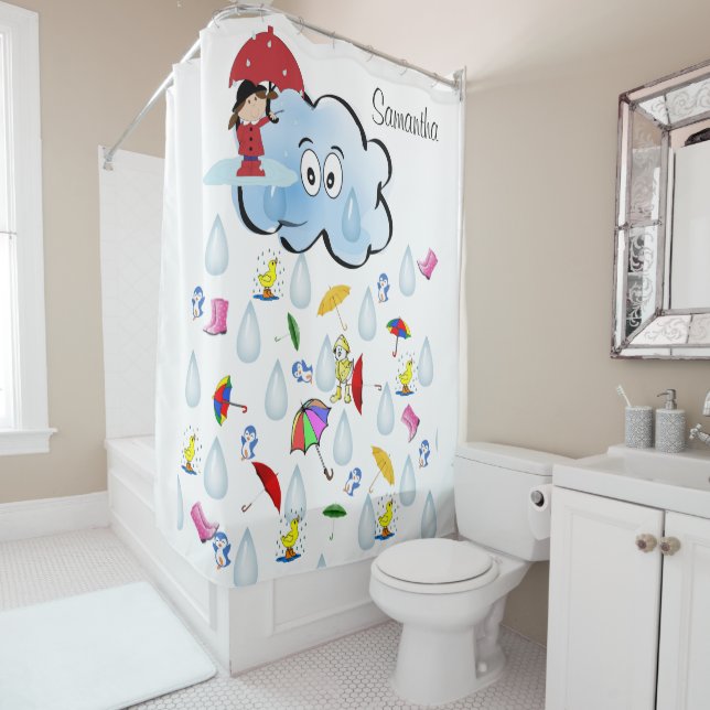 Enfants Douche Rideau Pluie Parapluies Nuages (En situation)