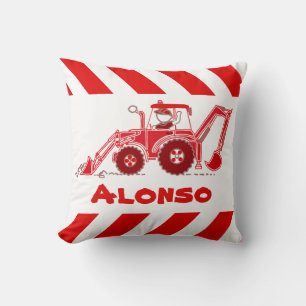 Enfants garçon creuseur rouge et blanc nom coussin