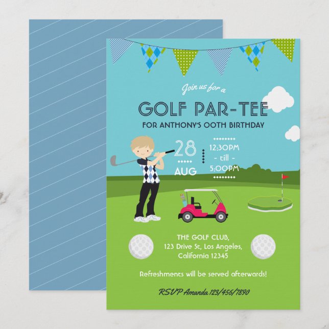 Enfants Golf Thème Anniversaire Fête Invitation (Devant / Derrière)
