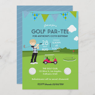 Enfants Golf Thème Anniversaire Fête Invitation