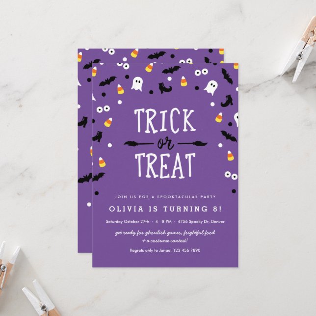 Enfants Halloween Anniversaire Invitations de fête (Devant/Arrière en situation)